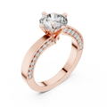 Rose gold round pave solitaire lab grown diamond engagement ring, side view