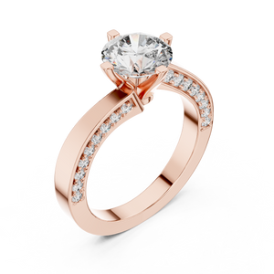 Rose gold round pave solitaire lab grown diamond engagement ring, side view
