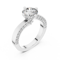 White gold round pave solitaire lab grown diamond engagement ring, side view