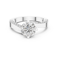 White gold round pave solitaire lab grown diamond engagement ring, angled view