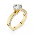 Yellow gold round pave solitaire lab grown diamond engagement ring, side view