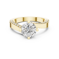 Yellow gold round pave solitaire lab grown diamond engagement ring, angled view