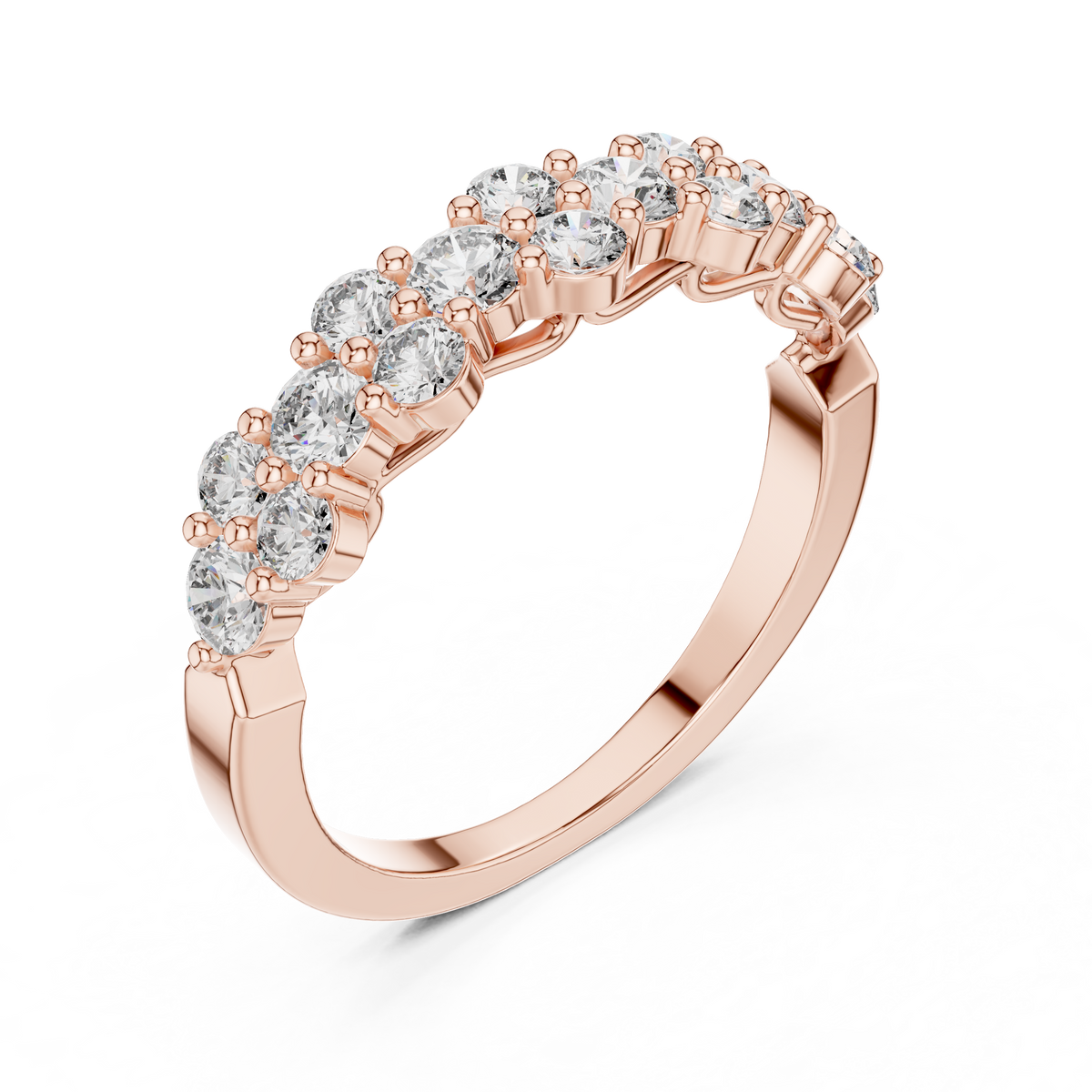 Rose gold round cluster lab grown diamond anniversary band, side view