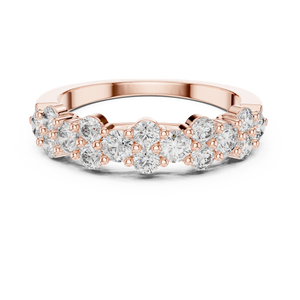 Rose gold round cluster lab grown diamond anniversary band, angled view