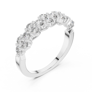 White gold round cluster lab grown diamond anniversary band, side view