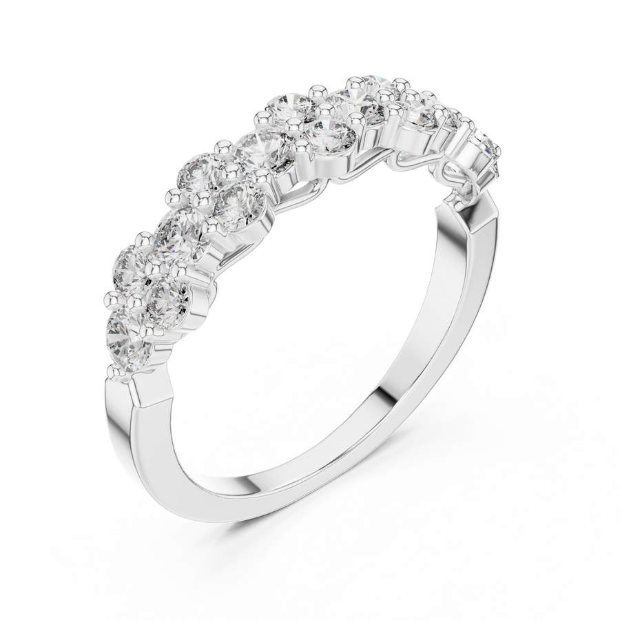 White gold round cluster lab grown diamond anniversary band, side view