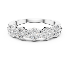 White gold round cluster lab grown diamond anniversary band, angled view