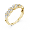 Yellow gold round cluster lab grown diamond anniversary band, side view