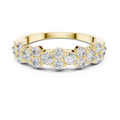 Yellow gold round cluster lab grown diamond anniversary band, angled view
