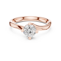 Rose gold round twist solitaire lab grown diamond engagement ring, angled view