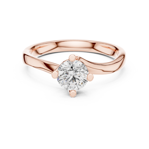Rose gold round twist solitaire lab grown diamond engagement ring, angled view