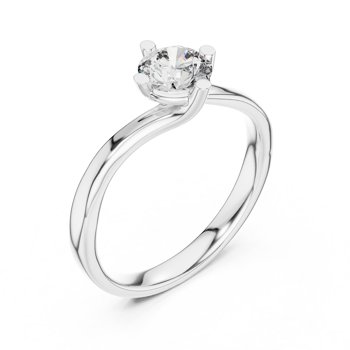 White gold round twist solitaire lab grown diamond engagement ring, side view