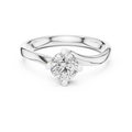 White gold round twist solitaire lab grown diamond engagement ring, angled view