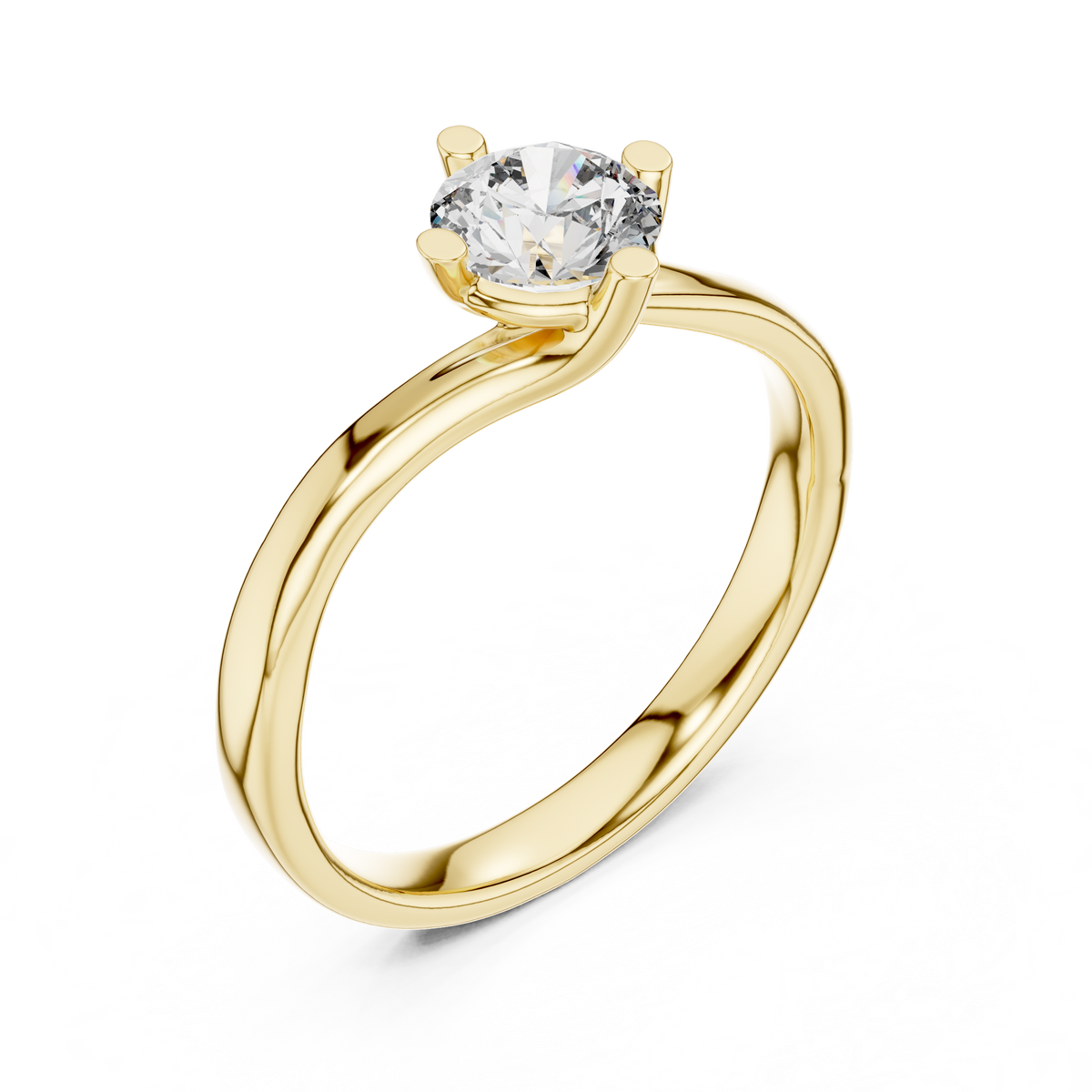 Yellow gold round twist solitaire lab grown diamond engagement ring, side view