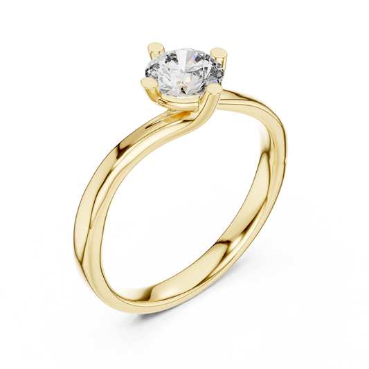 Yellow gold round twist solitaire lab grown diamond engagement ring, side view