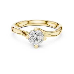 Yellow gold round twist solitaire lab grown diamond engagement ring, angled view