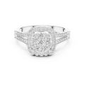 White gold round halo lab grown diamond engagement ring, angled view