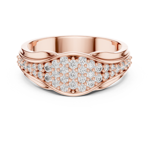 Rose gold round pave crossover lab grown diamond wedding band, angled view