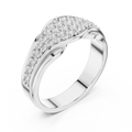 White gold round pave crossover lab grown diamond wedding band, side view