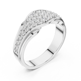 White gold round pave crossover lab grown diamond wedding band, side view