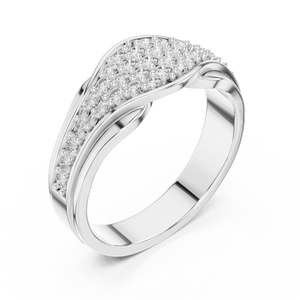 White gold round pave crossover lab grown diamond wedding band, side view