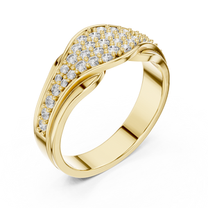 Yellow gold round pave crossover lab grown diamond wedding band, side view