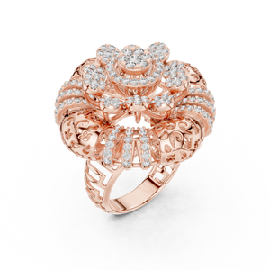 Rose gold round flower lab grown diamond cocktail ring, side view