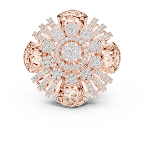 Rose gold round flower lab grown diamond cocktail ring, angled view