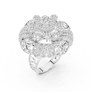 White gold round flower lab grown diamond cocktail ring, side view