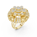 Yellow gold round flower lab grown diamond cocktail ring, side view