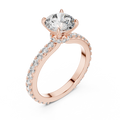 Rose gold round hidden halo lab grown diamond engagement ring, side view
