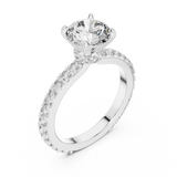White gold round hidden halo lab grown diamond engagement ring, side view