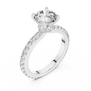 White gold round hidden halo lab grown diamond engagement ring, side view