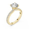 Yellow gold round hidden halo lab grown diamond engagement ring, side view