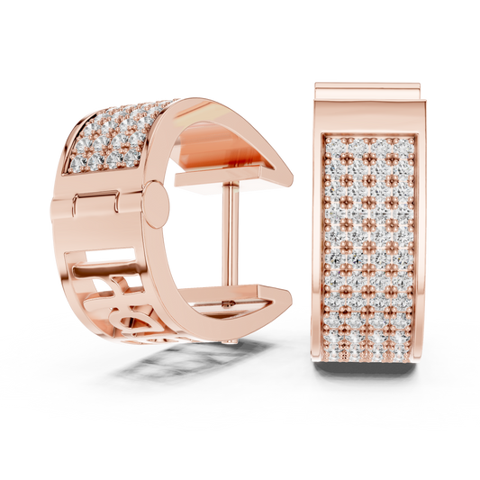 Lab Grown Diamond Pavé Cuff Huggie Earrings in rose gold, front view