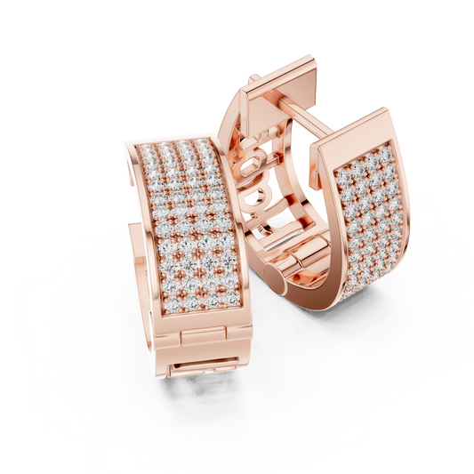 Lab Grown Diamond Pavé Cuff Huggie Earrings in rose gold, angled view