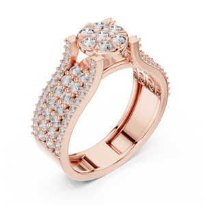 Rose gold round cluster lab grown diamond cocktail ring, side view