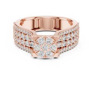 Rose gold round cluster lab grown diamond cocktail ring, angled view