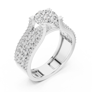 White gold round cluster lab grown diamond cocktail ring, side view