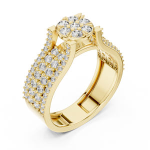 Yellow gold round cluster lab grown diamond cocktail ring, side view