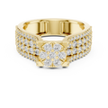 Yellow gold round cluster lab grown diamond cocktail ring, angled view