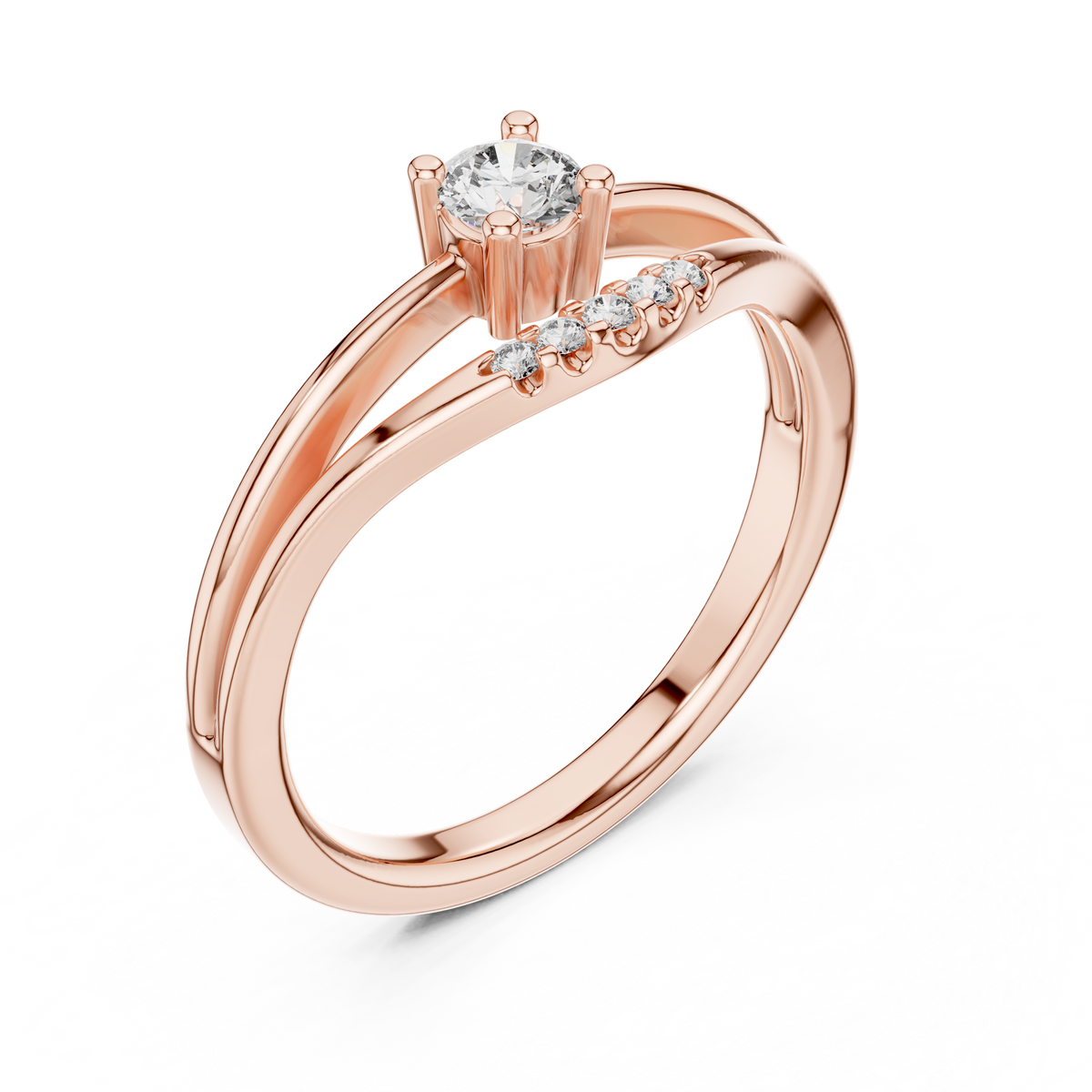 Rose gold round solitaire lab grown diamond ring, side view