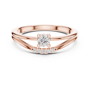 Rose gold round solitaire lab grown diamond ring, angled view