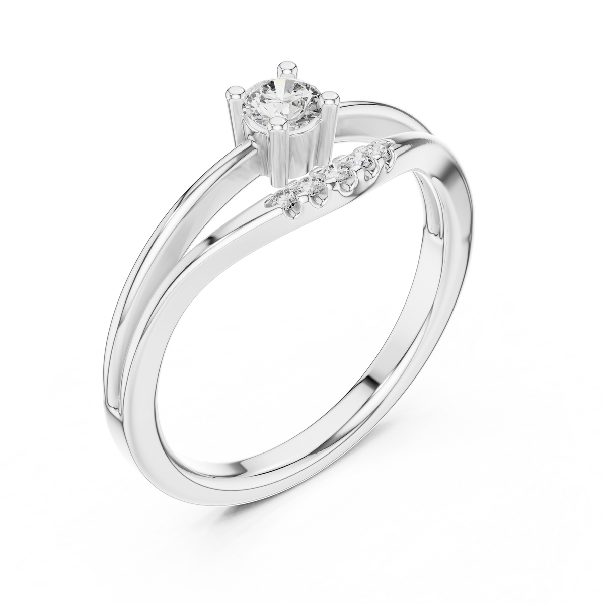 White gold round solitaire lab grown diamond ring, side view