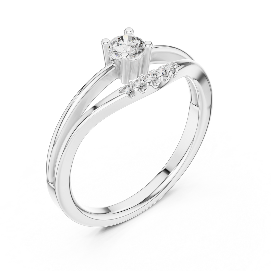 White gold round solitaire lab grown diamond ring, side view