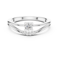 White gold round solitaire lab grown diamond ring, angled view
