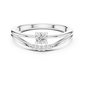 White gold round solitaire lab grown diamond ring, angled view