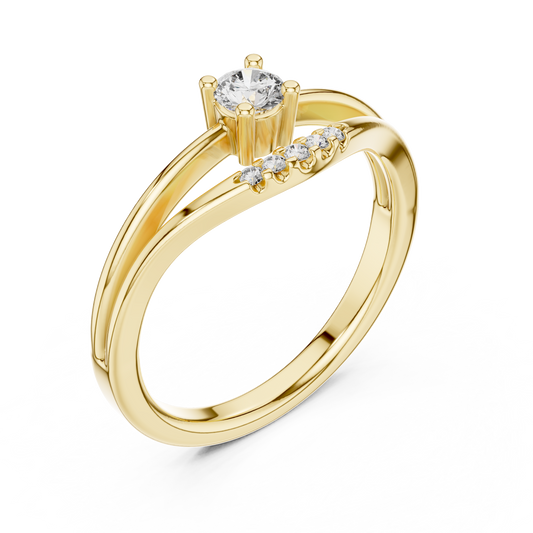 Yellow gold round solitaire lab grown diamond ring, side view
