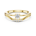 Yellow gold round solitaire lab grown diamond ring, angled view