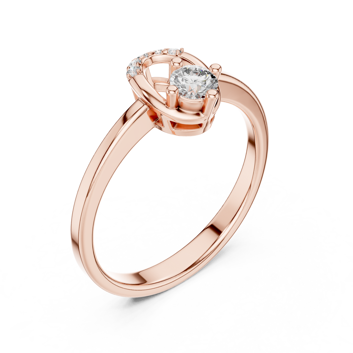 Rose gold round open oval lab grown diamond ring, side view